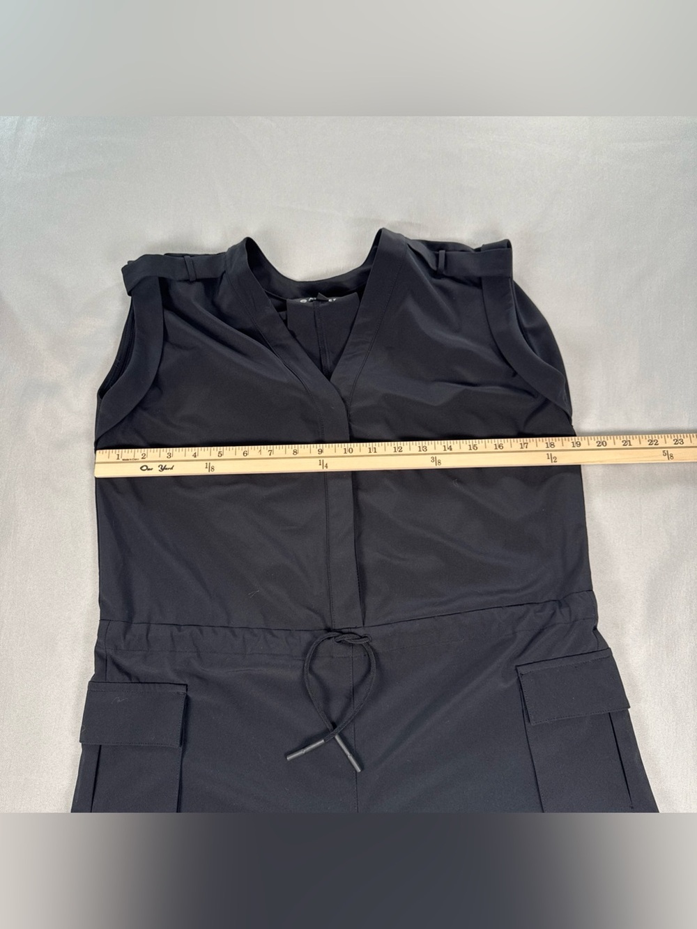 Athleta Womens Sutton Drawstring Romper Shorts Size 0 Black Pockets Short Sleeve - Picture 3 of 12